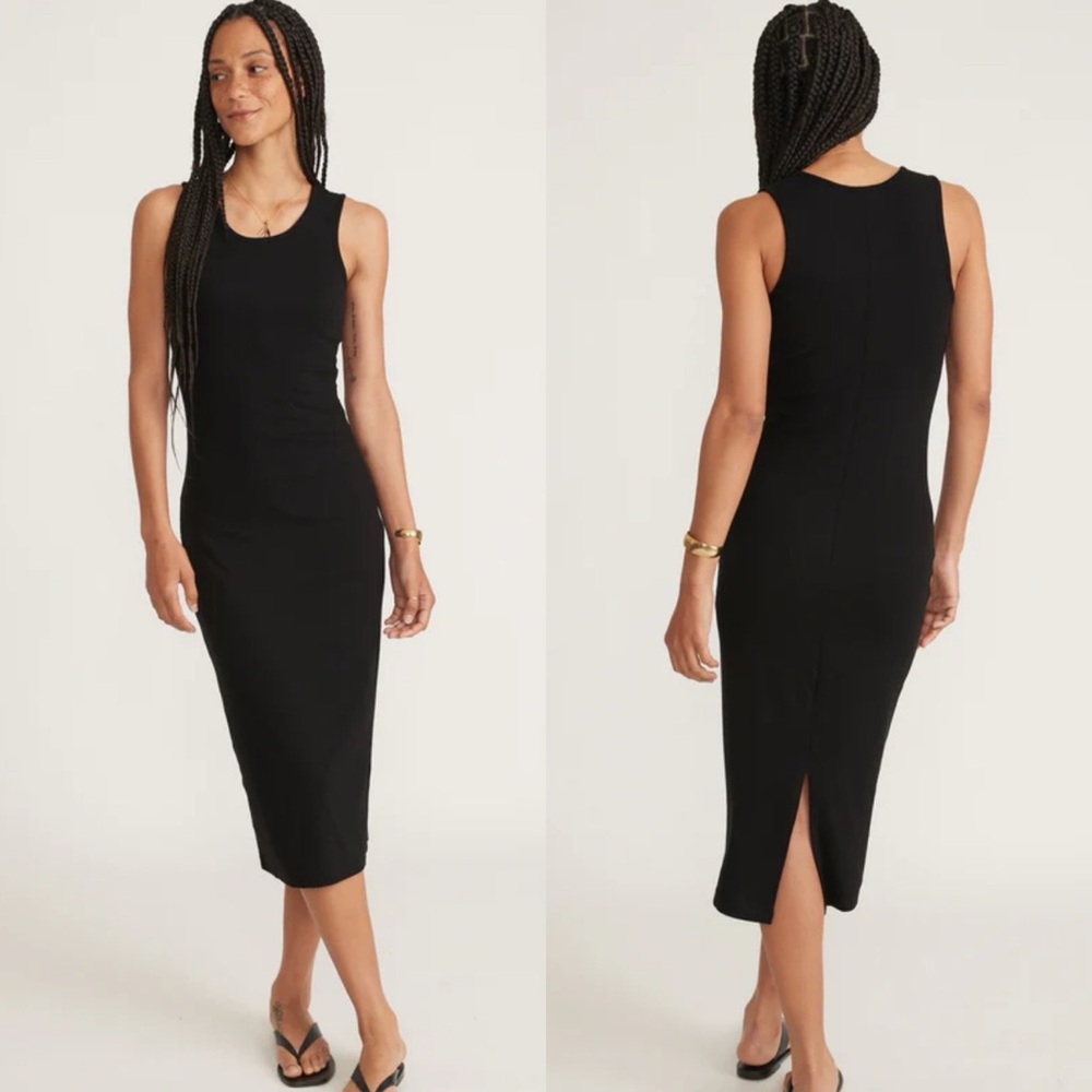 Marine Layer Black Ribbed Midi Tank Dress